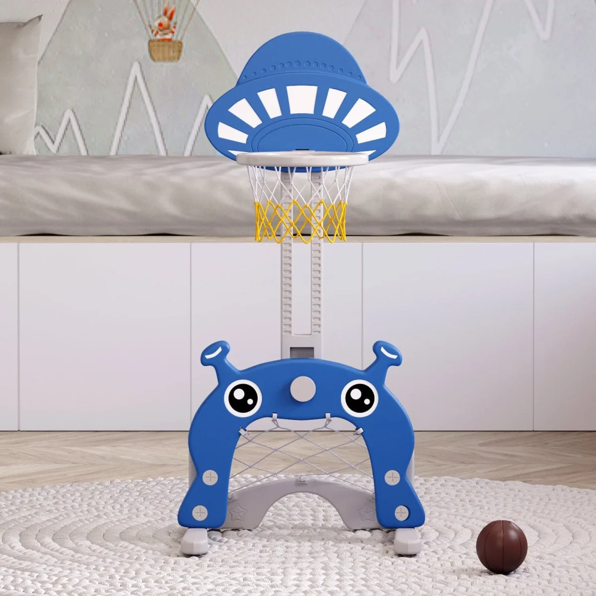 2-in-1 Adjustable Kids Basketball Hoop with Football Goal - Image 6