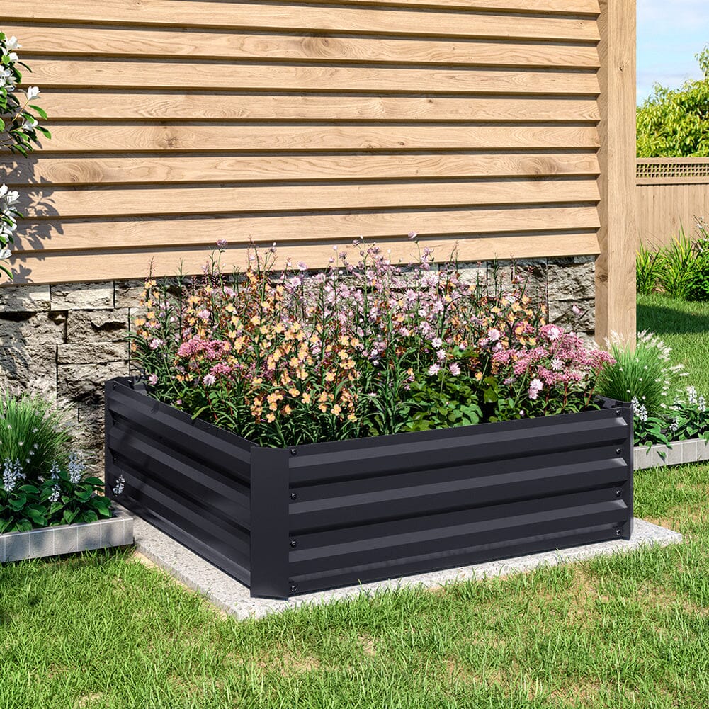 Galvanized Steel Square Raised Garden Bed Planter Box in Black - Image 8