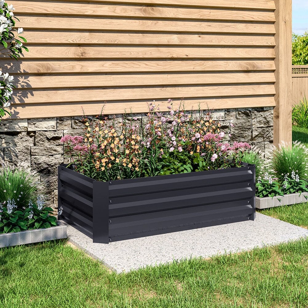 Galvanized Steel Square Raised Garden Bed Planter Box in Black - Image 3