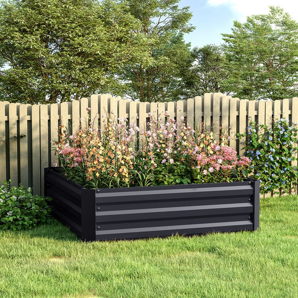 Galvanized Steel Square Raised Garden Bed Planter Box in Black - Image 7